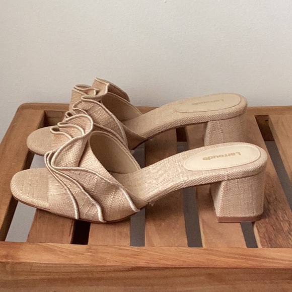 Larroude Brigitte Ruffle Mule Block Heel Raffia - Picture 8 of 11